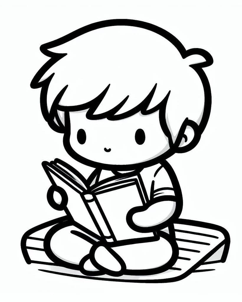 Desenho de um Menino Lendo para Colorir