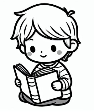 Desenho de Um Menino está Lendo para Colorir