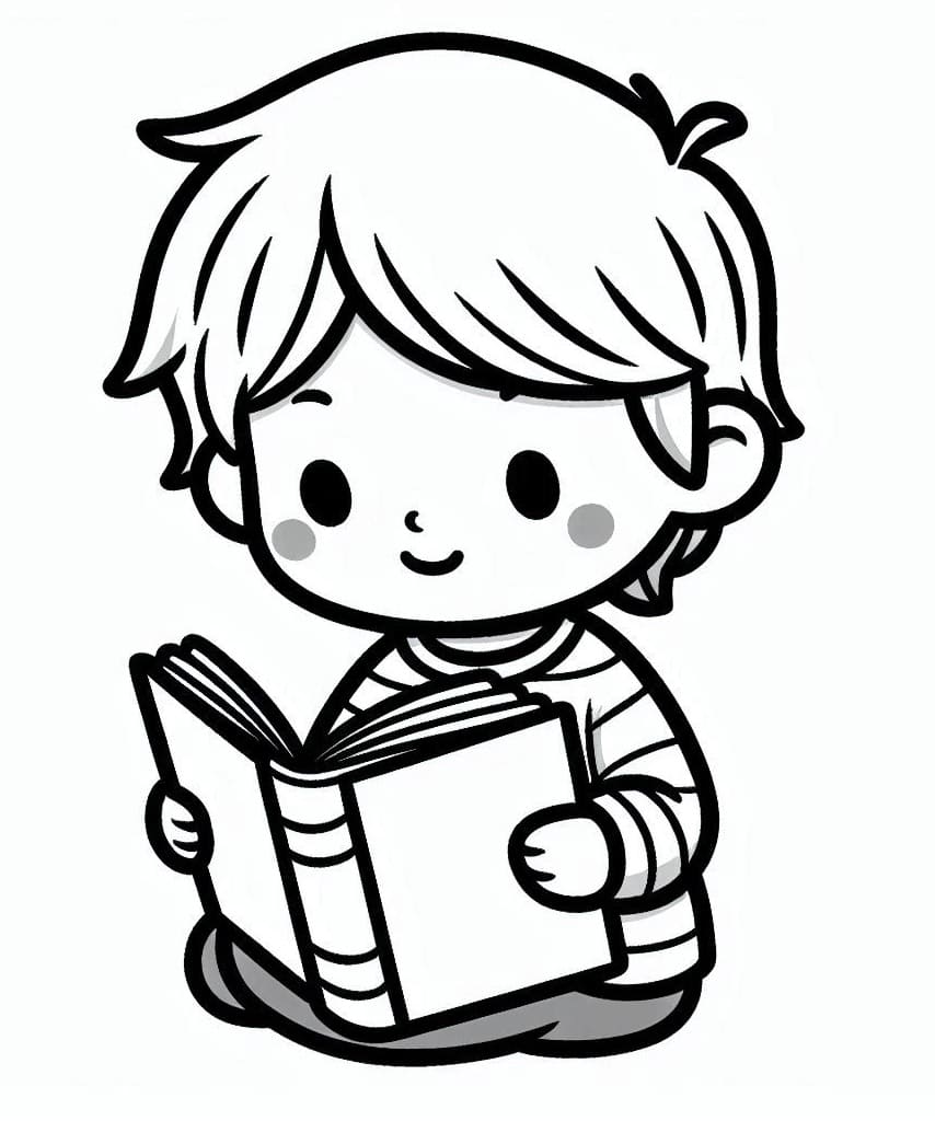 Desenho de um Menino Está Lendo para Colorir