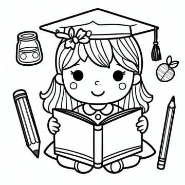 Desenho de Uma Linda Menina está Lendo para Colorir