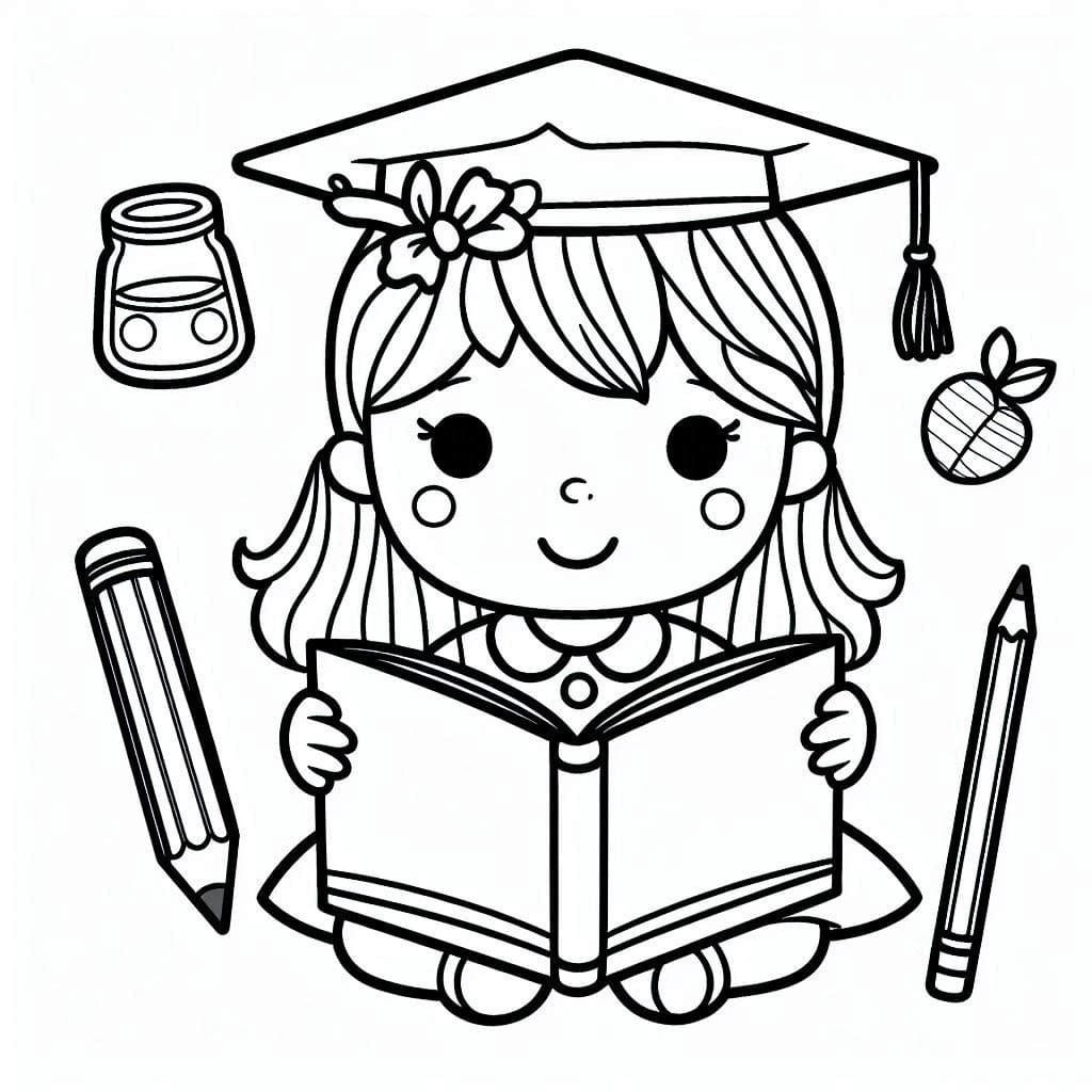 Desenhos de Crianças Lendo para Colorir