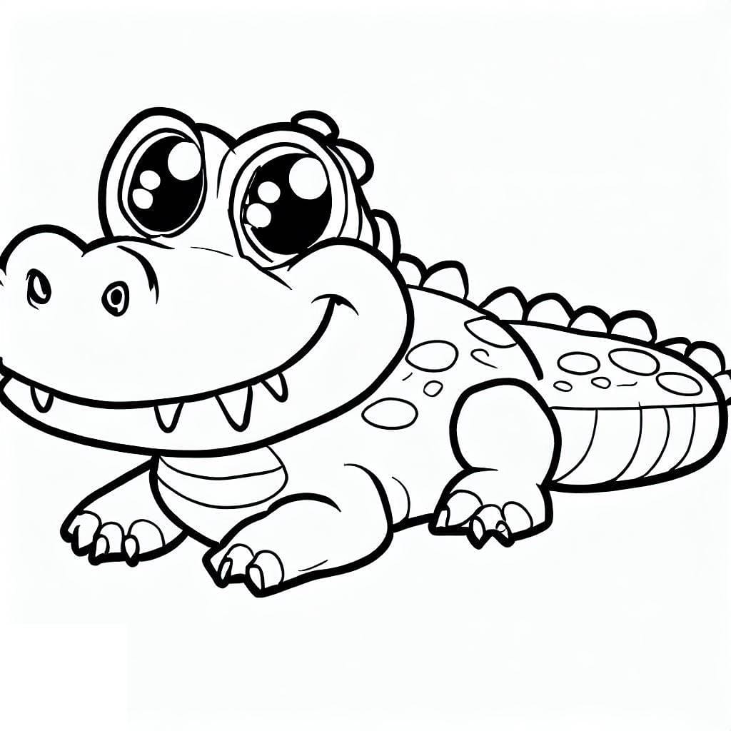 Desenho de Crocodilo Kawaii para Colorir