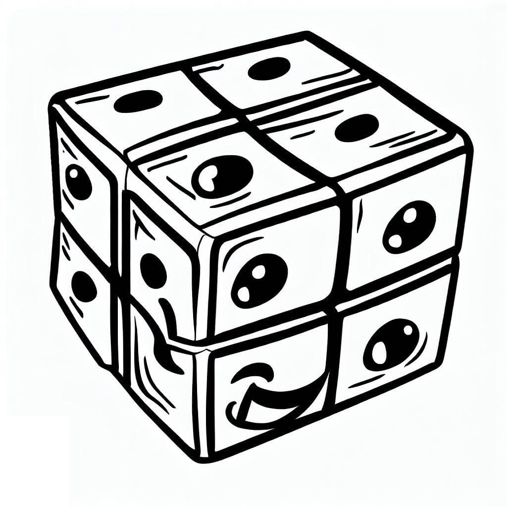 Desenho de Cubo Mágico Feliz para Colorir