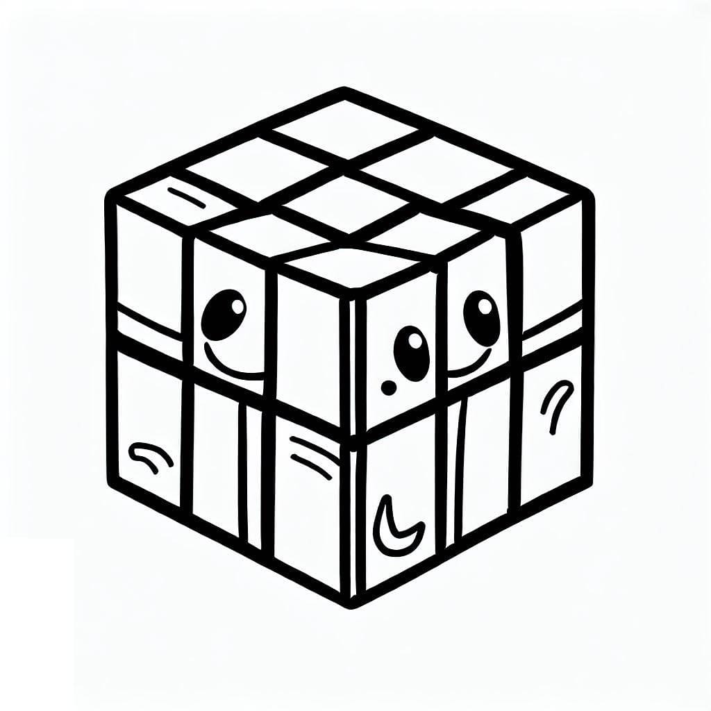 Desenho de Cubo Mágico Fofo para Colorir
