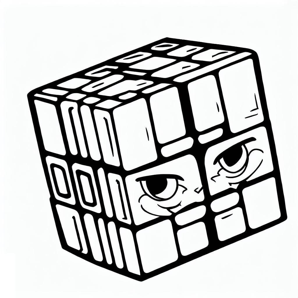 Desenho de um Cubo Mágico de Desenho Animado para Colorir