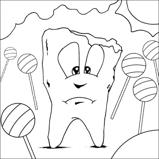 Desenho Dente Triste para Colorir