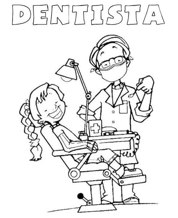 Desenho Dentista com Menina para Colorir