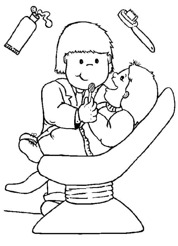 Desenho Dentista com Paciente para Colorir