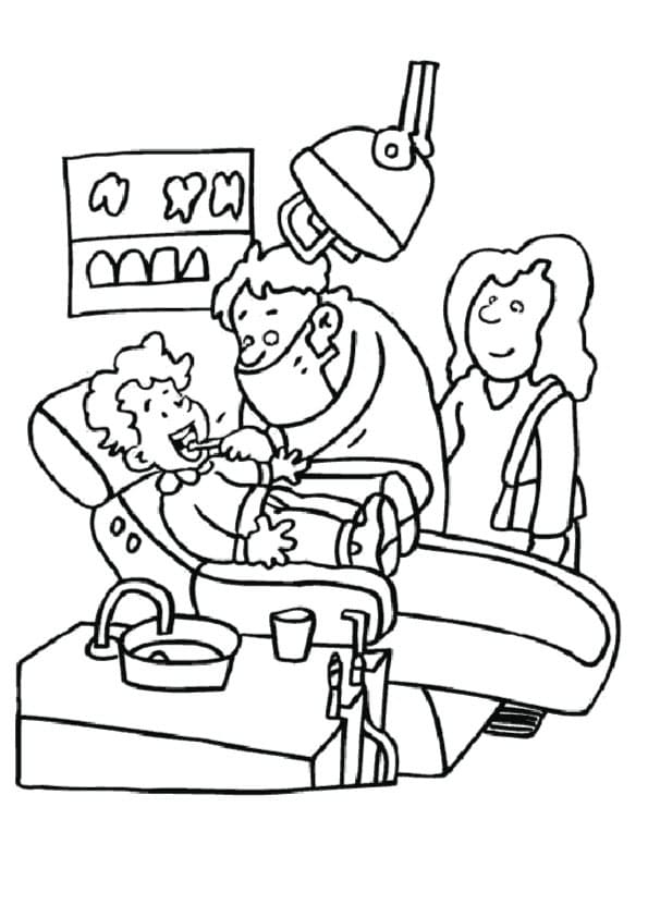 Desenho Dentista e Criança para Colorir