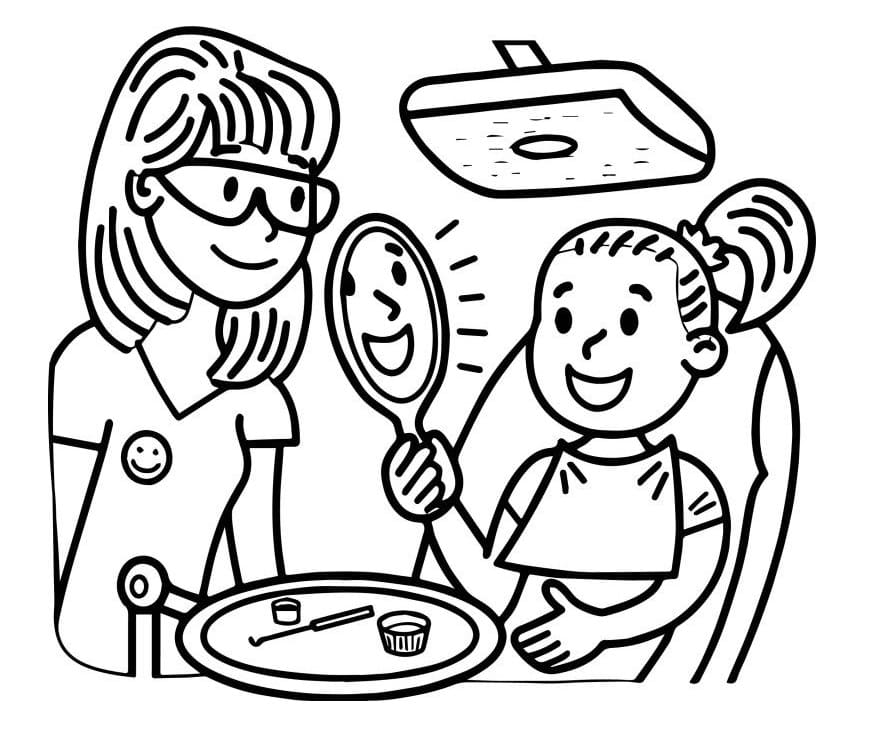 Desenho Dentista e Menina para Colorir