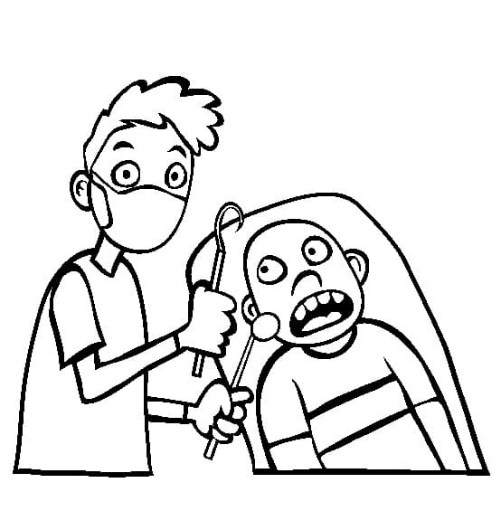 Desenho Dentista e Paciente para Colorir