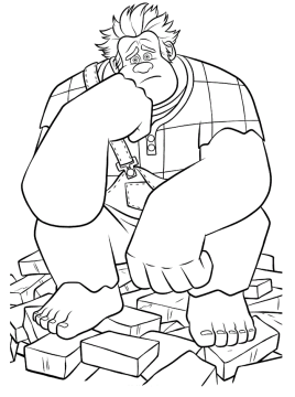 Desenho do Detona Ralph Sentado nos Tijolos Pensando para Colorir