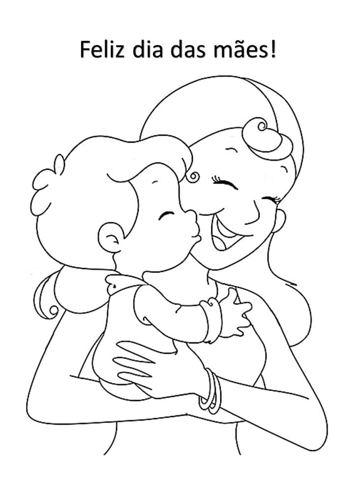 Desenho de Dia das Mães com Coração para Colorir