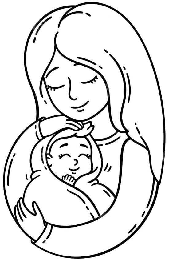 Desenho Mãe Abraçá Bebê para Colorir