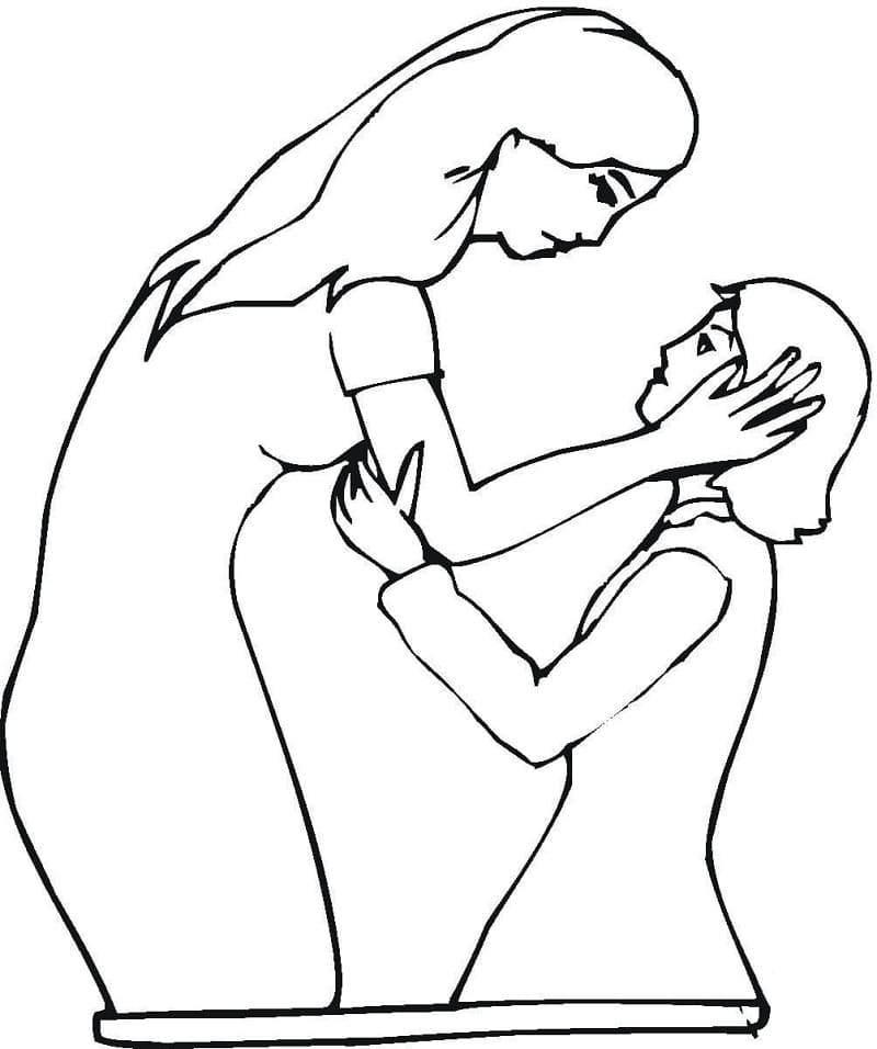 Desenho Mãe com Filha para Colorir