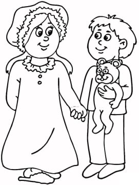 Desenho mãe e Filho de Pijama para Colorir