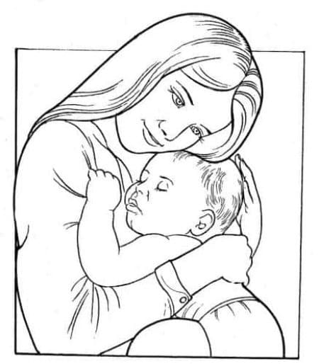 Desenho Mamãe Abraçá Bebê para Colorir