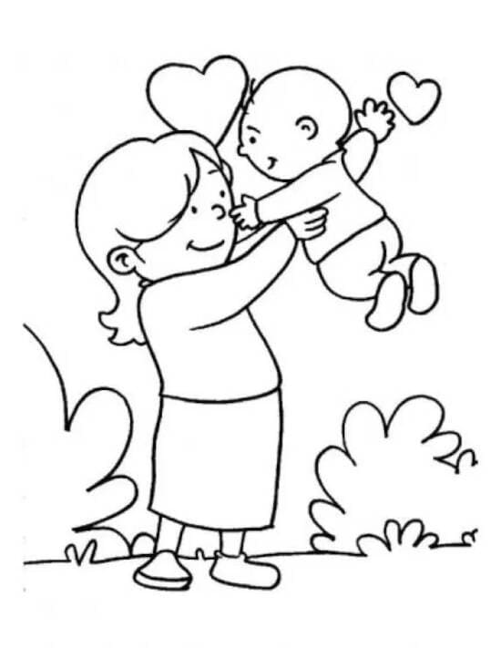 Desenho Mamãe com Bebê para Colorir