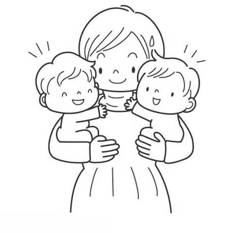 Desenho Mamãe com Bebês para Colorir