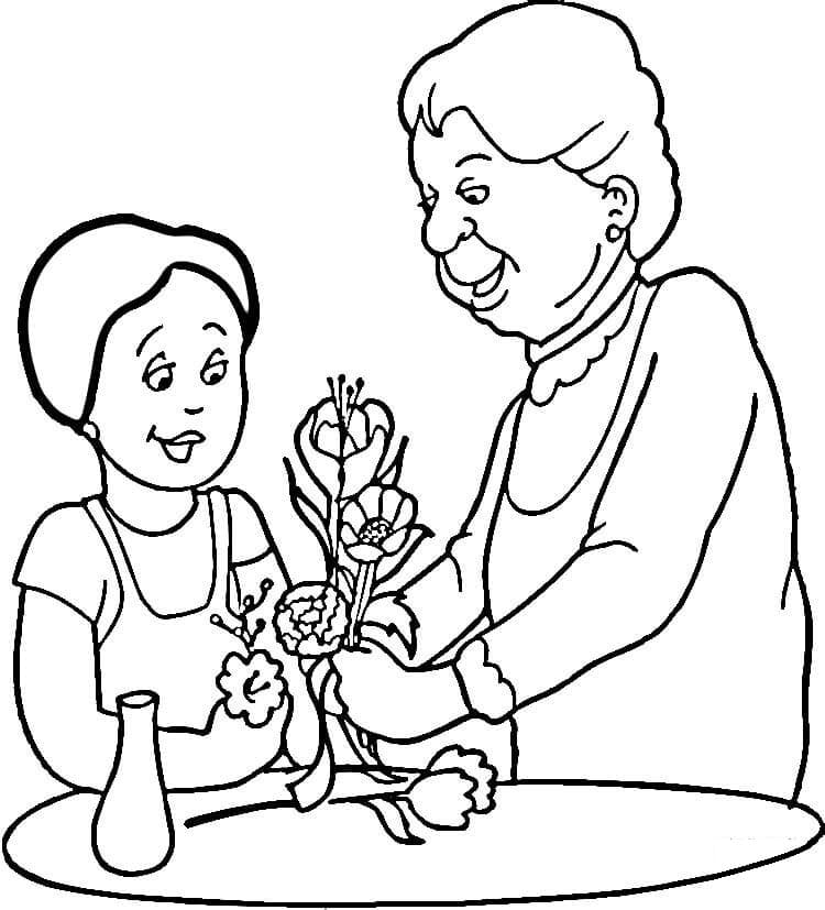 Desenho Mamãe e Avô para Colorir