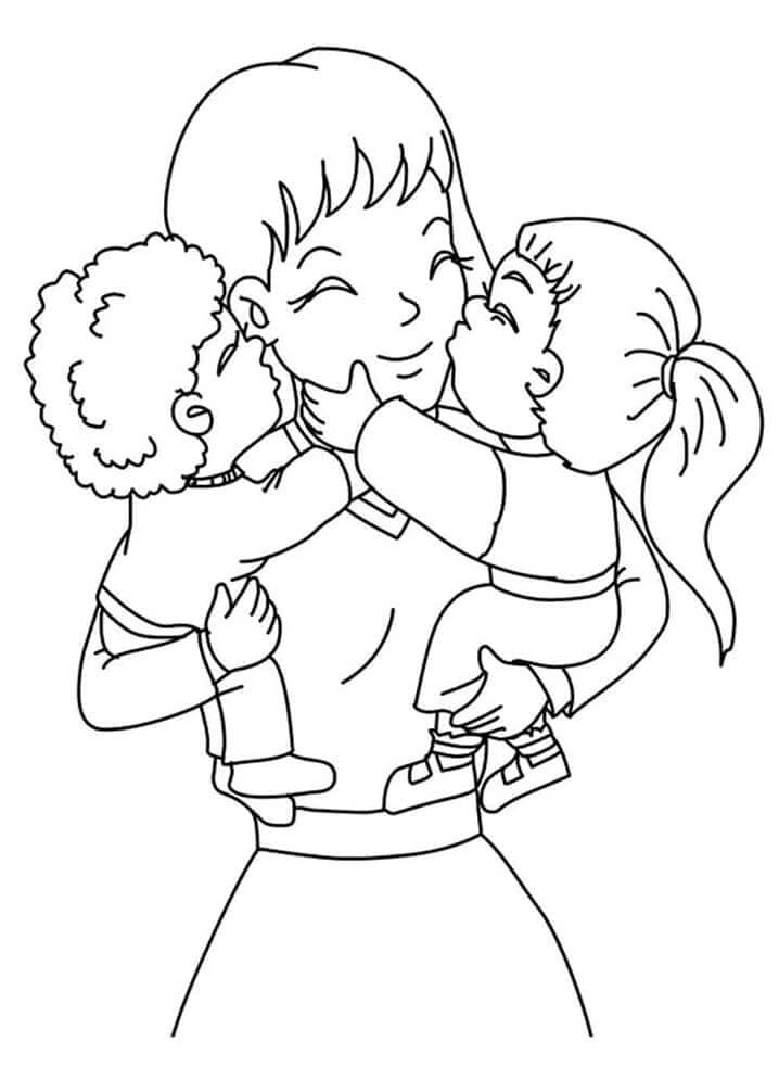 Desenho Mamãe e Filhos para Colorir