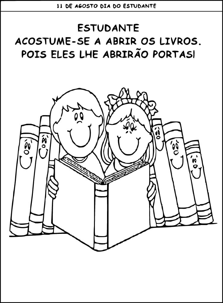 Desenho de Dia do Estudante com Livros para Colorir