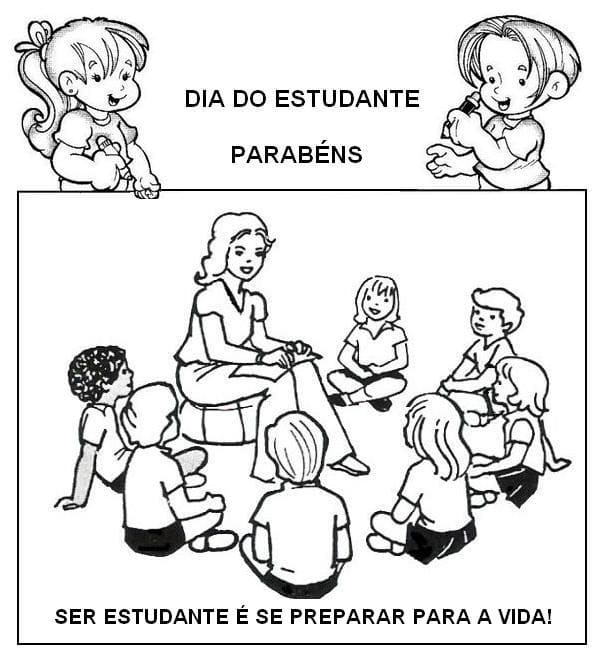 Desenho de Dia do Estudante Fofo para Colorir Pdf