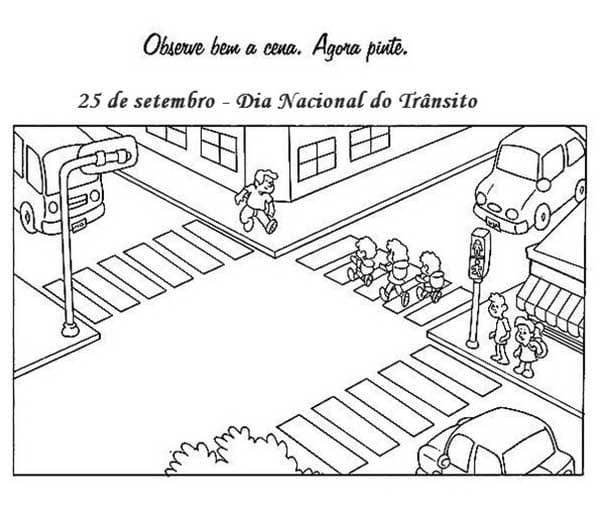 Desenho de Dia do Trânsito 25 de Setembro para Colorir
