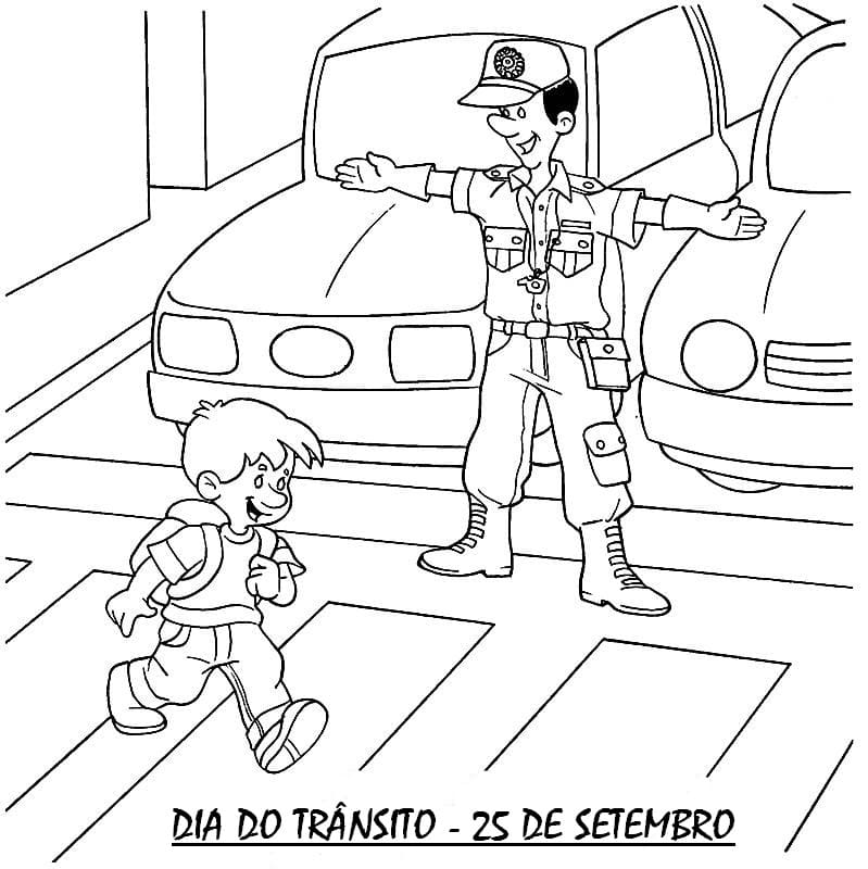 Desenho de Dia do Trânsito Grátis para Crianças para Colorir