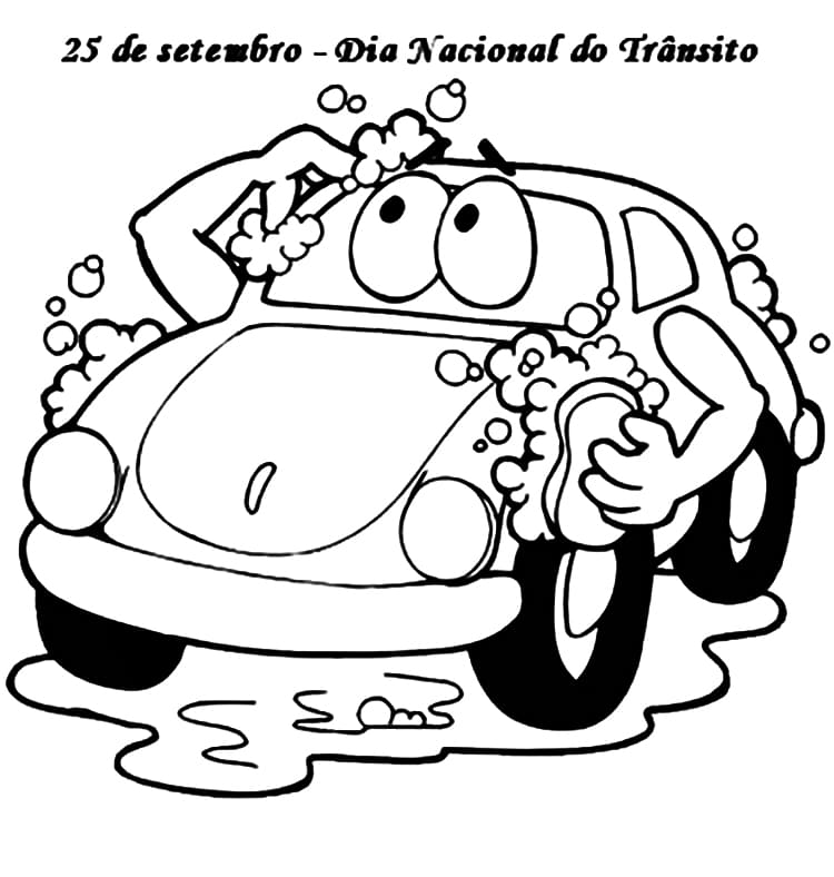 Desenho de Dia do Trânsito Lavar Carro para Colorir