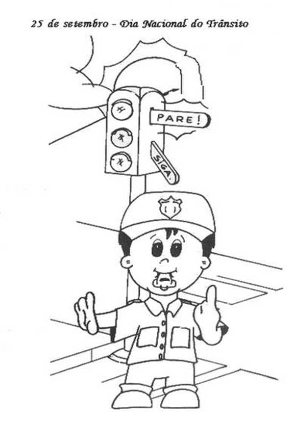 Desenho de Imagem de Dia do Trânsito para Colorir