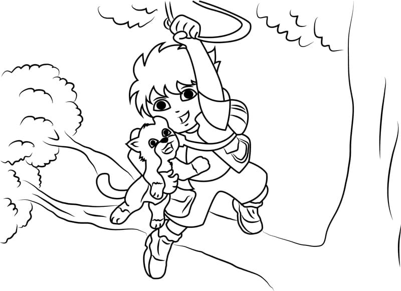 Desenho de Diego Resgatando Gato em Árvore para Colorir