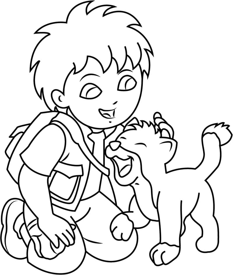 Desenho Diego com Baby Jaguar para Colorir