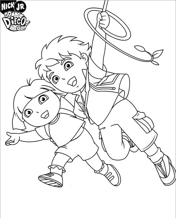 Desenho Dora e Diego para Colorir