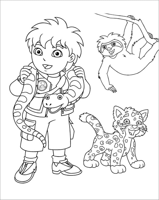 Desenho Go Diego Go Brincando com Animais para Colorir