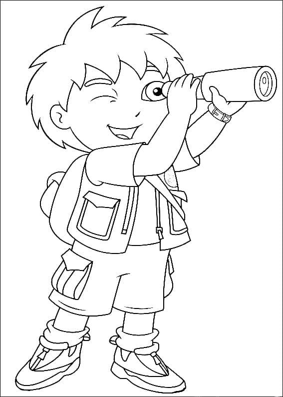 Desenho Go Diego Go com Binóculo para Colorir