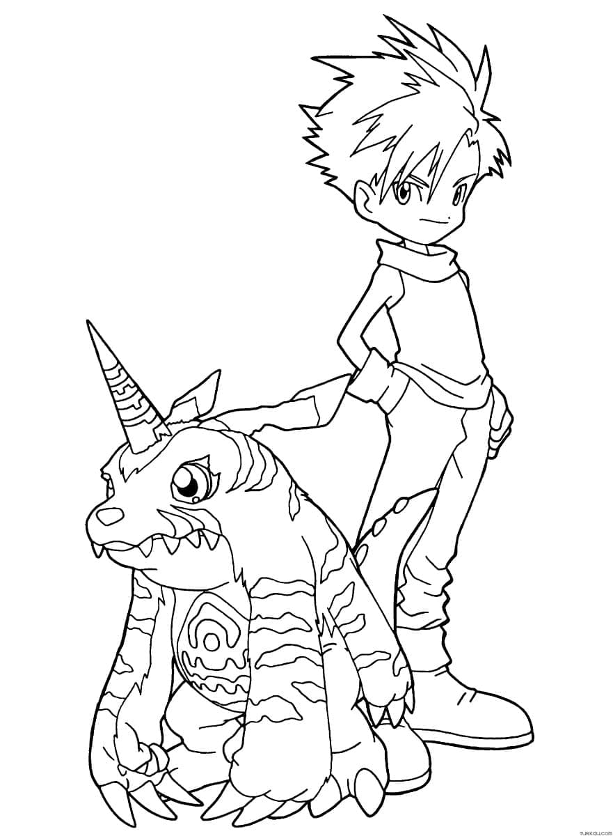 Desenho de Gabumon e Matt Ishida para Colorir