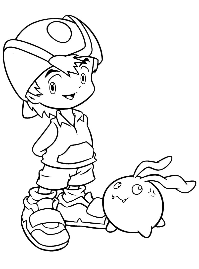 Desenho de Takeru Takaishi e Tokomon para Colorir