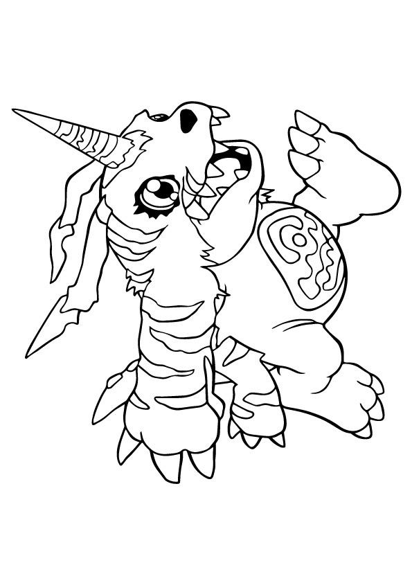 Desenho Imprimivel do Gabumon A4 para Colorir com Giz