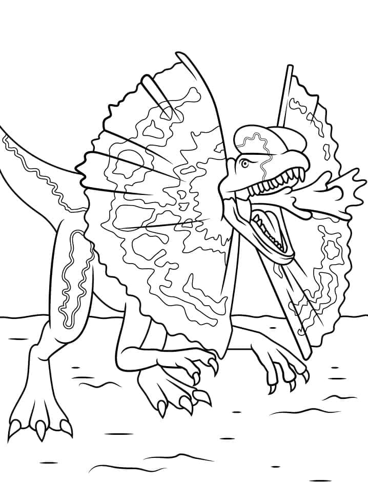 Desenho de Dilofossauro Bravo para Colorir
