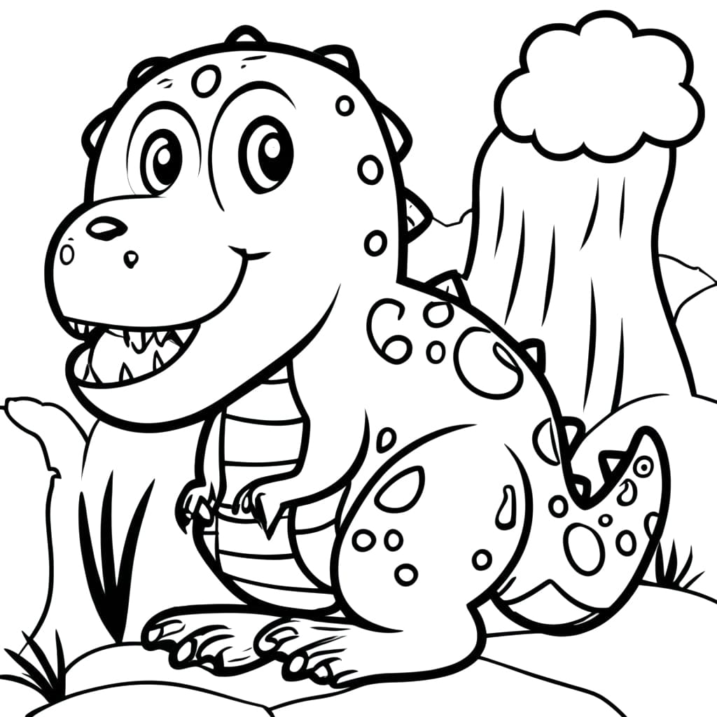 Desenho de Bebê Dinossauro Feliz para Colorir