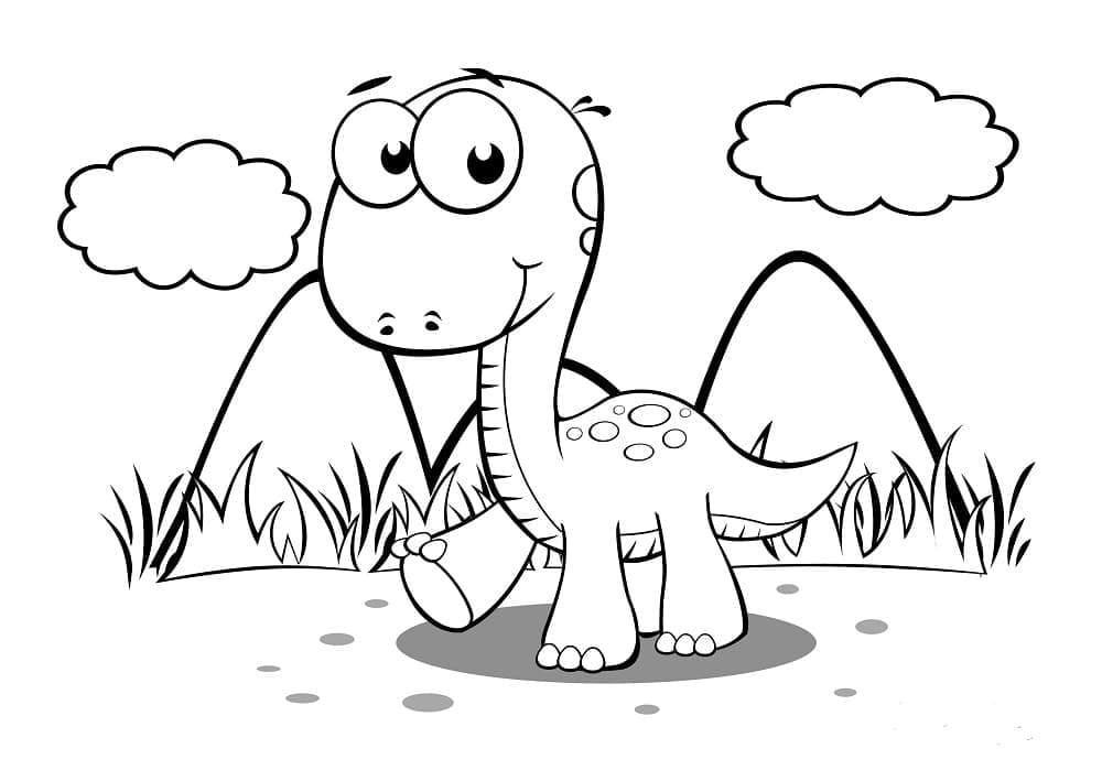 Desenho de Bebê Dinossauro na Floresta para Colorir