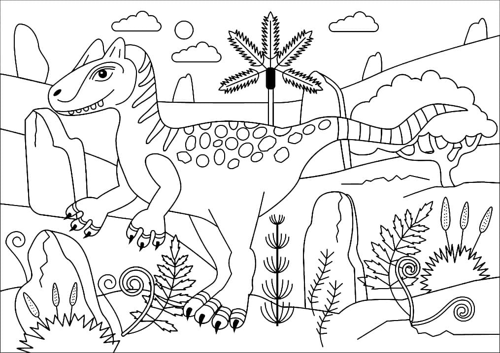 Desenho de Alossauro Feliz para Colorir