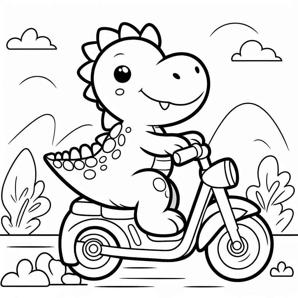 Desenho de Dinossauro Anda de Moto para Colorir