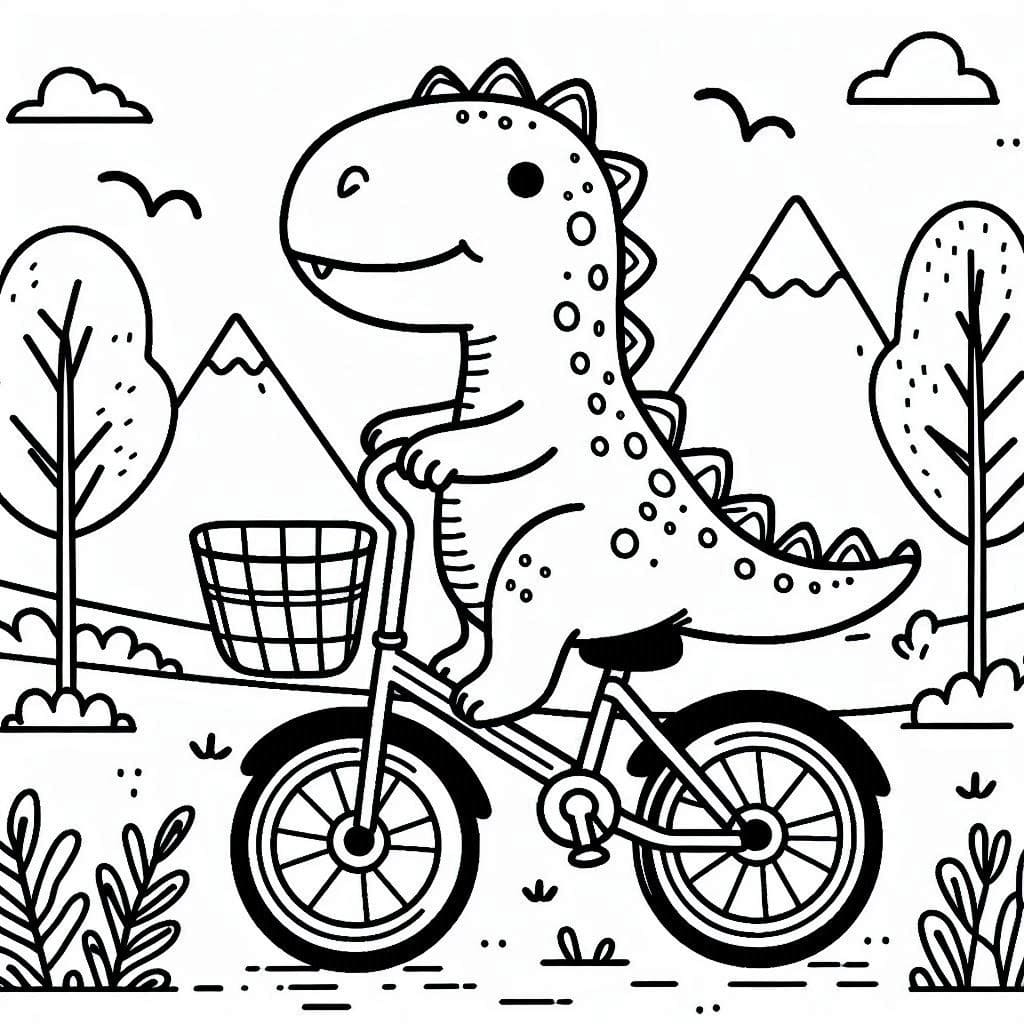 Desenho de Dinossauro Andando de Bicicleta para Colorir