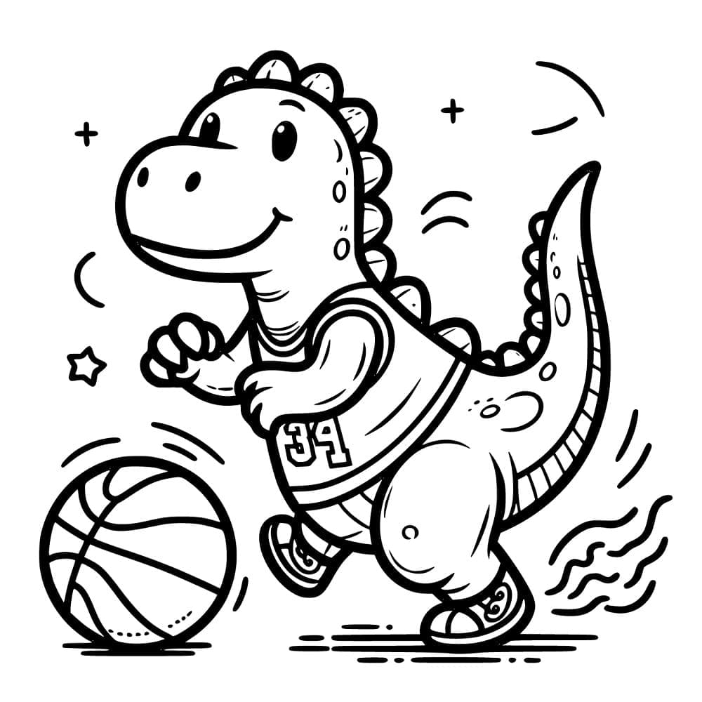 Desenho de Dinossauro Jogá Basquete para Colorir