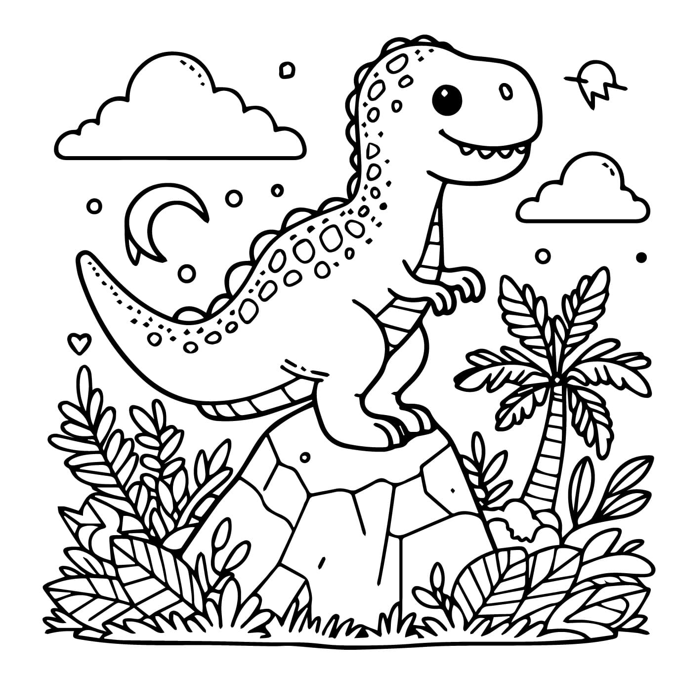 Desenho de Dinossauro em uma Rocha para Colorir