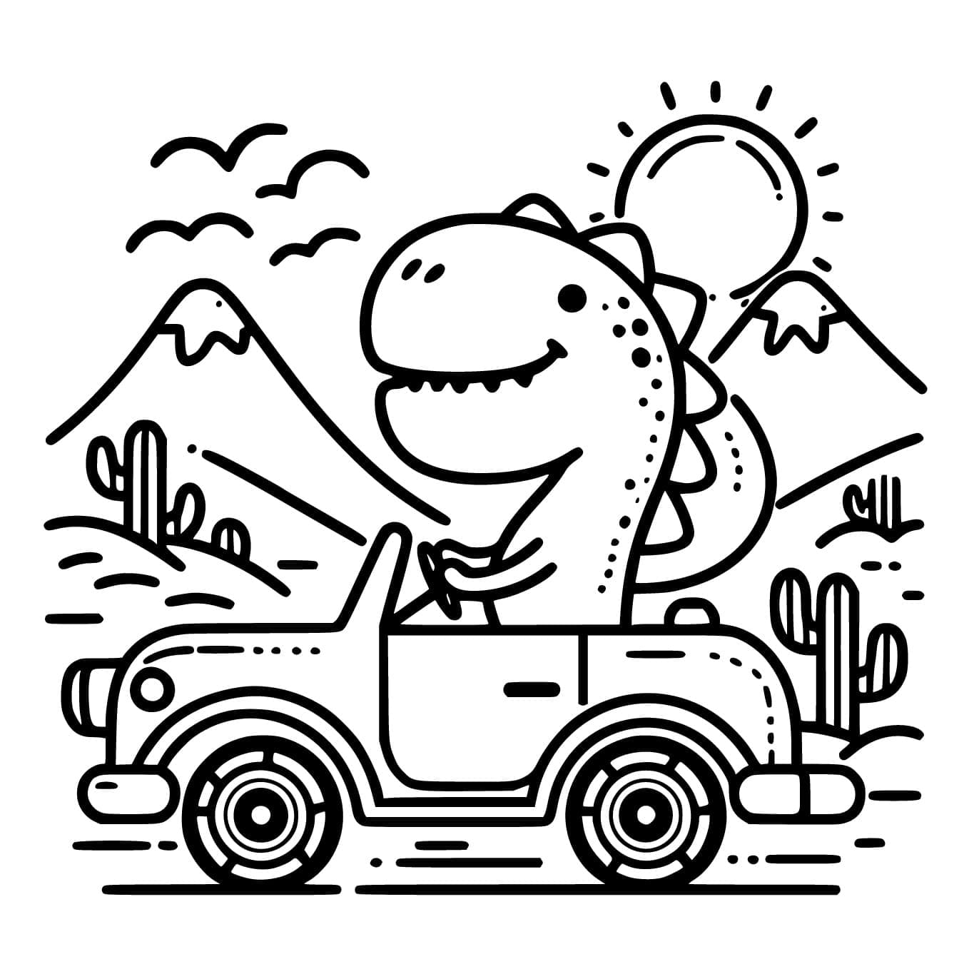 Desenho de Dinossauro Está Dirigindo Carro para Colorir