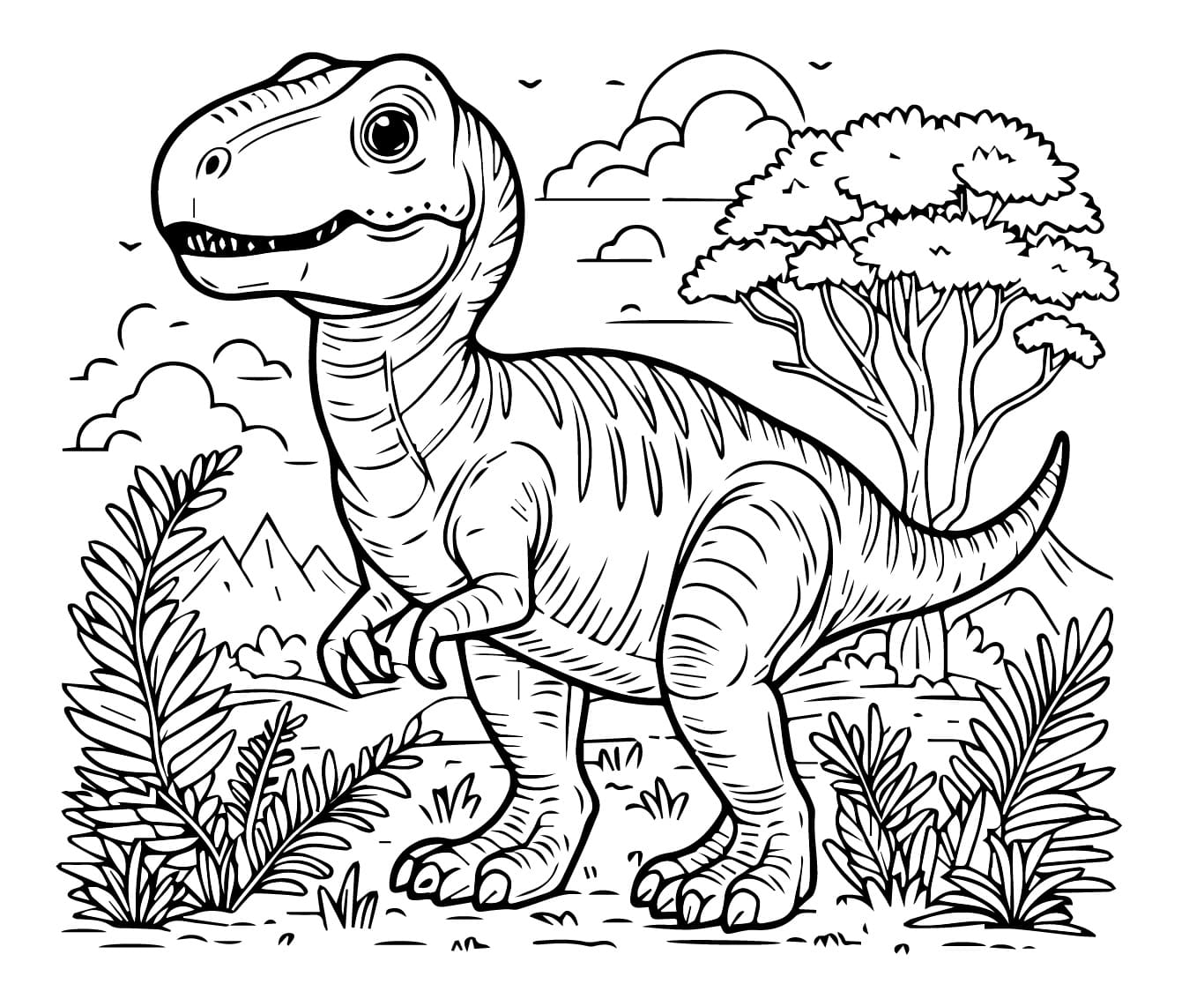 Desenho de Dinossauro na Floresta para Colorir