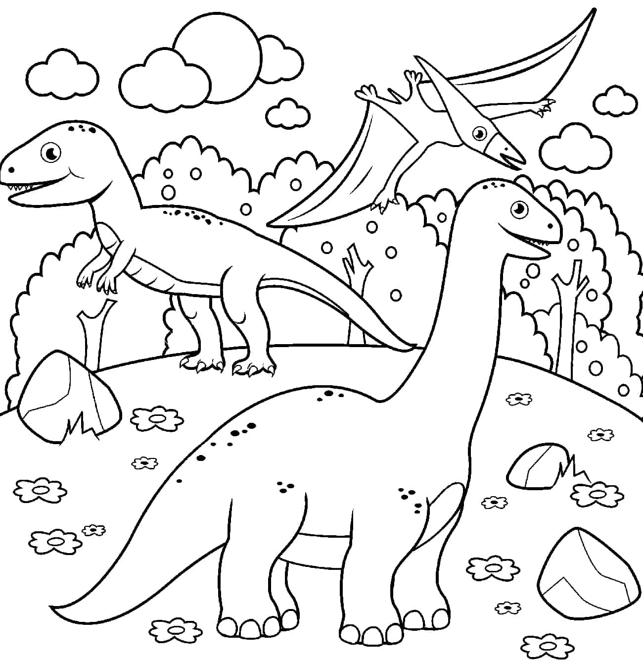 Desenho de Dinossauros Felizes para Colorir